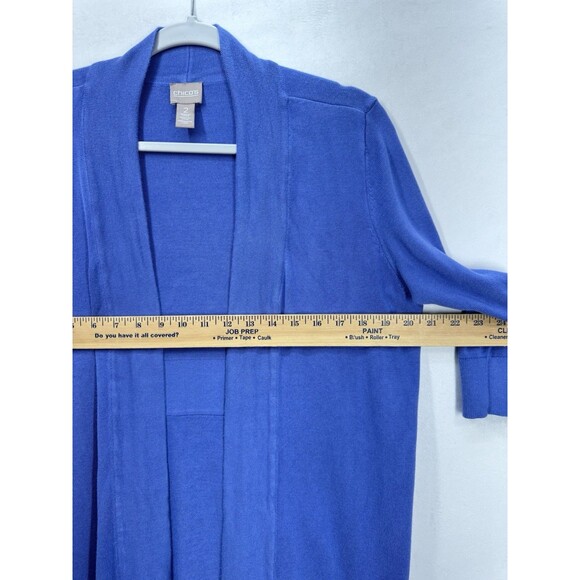 Chicos Open Front Cardigan Womens 2/Large Blue 1/2 Sleeve Duster Sweater Classic - Picture 7 of 10